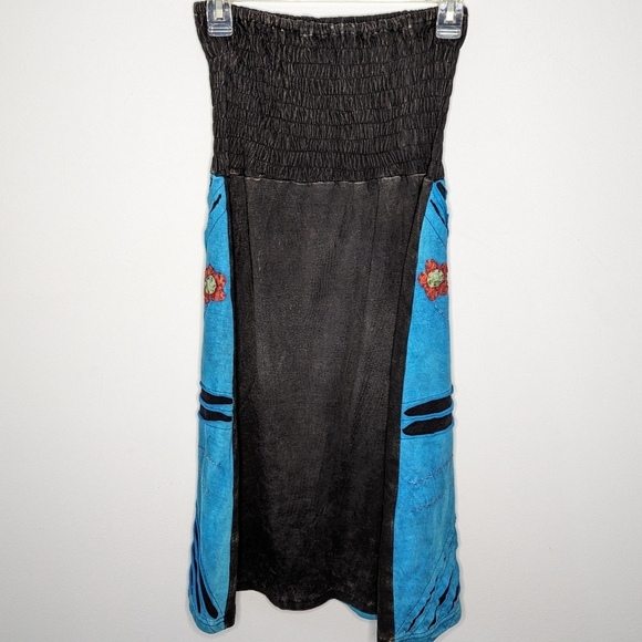 Y2K Floral Indian 100% Hippie Strapless Smocked Embroidered Textured Medium - Picture 5 of 7